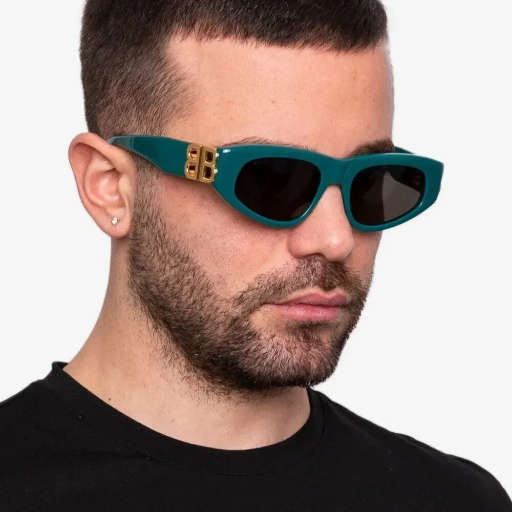 SALE! NEW Balenciaga BB0095S 005 Green Gold Logo Grey Cat Eye Unisex Sunglasses